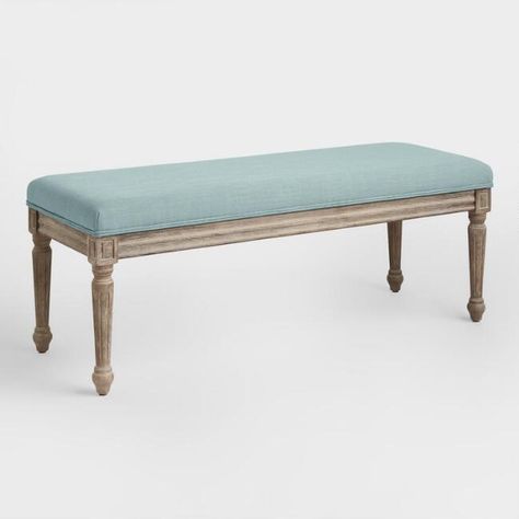 Blue Linen Paige Upholstered Dining Bench - v1 Contemporary Dining Room Sets, Upholstered Settee, Upholstered Dining Bench, Dining Room Furniture Sets, Yellow Bedding, Rustic Dining Room, Dining Benches, Dining Room Bench, Affordable Home Decor