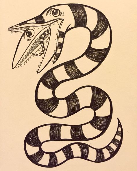 Beetlejuice Snake Drawing, Beetlejuice Drawing Ideas, Sand Worm Beetlejuice Drawing, Beatal Juice, Beetlejuice Sandworm Drawing, Beetlejuice Doodles, Beetlejuice Drawing Easy, Draw Beetlejuice, Beetlejuice Snake Tattoo