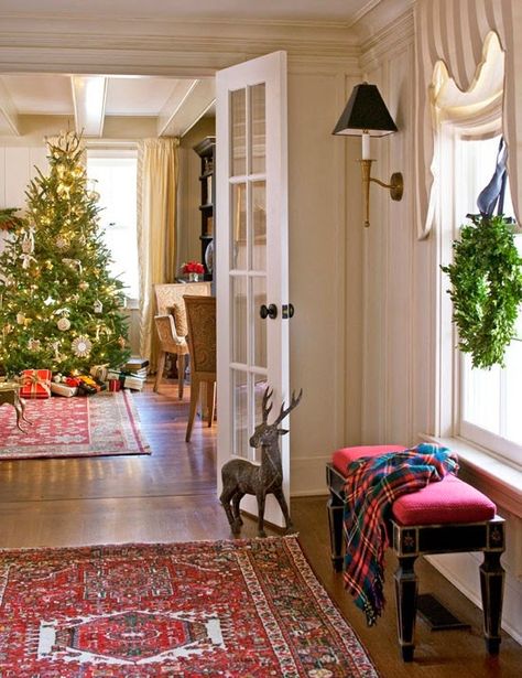 A Tartan Christmas Adventure Christmas Tree In Hallway, Organized Entryway, Jenny Steffens Hobick, Tartan Christmas, Southern Homes, Christmas House, Cozy Christmas, Christmas Inspiration, Paint Color