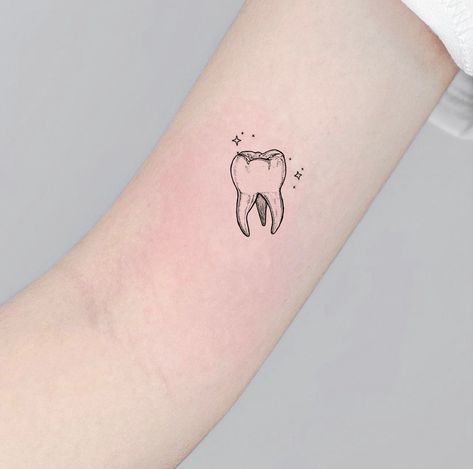 Dental Hygienist Tattoo, Tooth Tattoo Ideas Dental, Small Tooth Tattoo, Teeth Tattoo Ideas, Dentist Tattoo, Tooth Tattoo Ideas, Tooth Tattoos, Dental Tattoo, Tooth Drawing