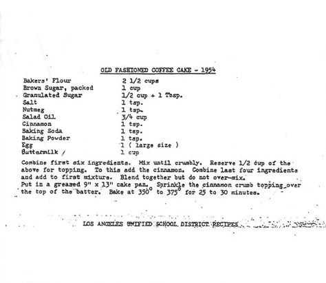 Lausd Coffee Cake Recipes, Lausd Recipes, Lausd Coffee Cake, Cinnamon Streusel Coffee Cake, Blueberry Coffee, School Recipes, Coffee Cake Recipe, Lemon Loaf, Vanilla Cake Recipe