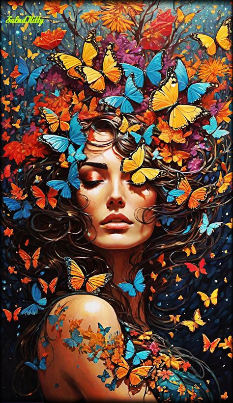 Woman Butterfly Art, Woman With Butterflies, Butterfly Lady, Coffee Shop Design, Butterfly Crafts, Digital Painting Tutorials, Art Inspiration Painting, Fall Wallpaper, Butterfly Art