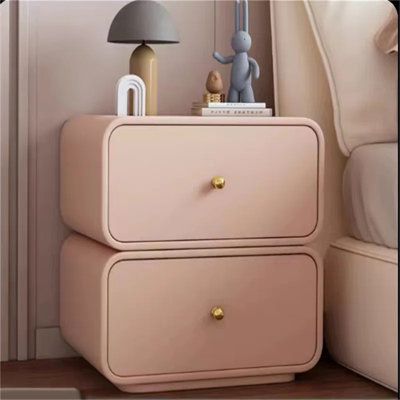 Smart bedside table, bedroom bedside table with drawers, modern low-key bedside table with 2 drawers, surface made of ultra-fine fiber leather, comfortable touch, wear-resistant, stain resistant, 360 ° rotation, solid wood, metal handle. Color: Pink | Latitude Run® Solid Wood Rotating Bedside Table w / Two Drawers Wood in Pink | 18.89 H x 19.68 W x 15.74 D in | Wayfair Light Pink Nightstand, Pink Nightstand, Girl Nightstand, Pink Nightstands, Bedside Table With Drawers, Metal Nightstand, Nightstand With Charging Station, Table With Drawers, Kids Nightstand