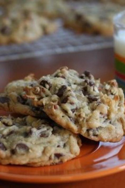 Coconut Pecan Chocolate Chip Cookies by Freda Pecan Coconut Cookies, Pecan Chocolate Chip Cookies, Coconut Pecan Cookies, Coconut Cookies Recipes, Pecan Chocolate, Coconut Chocolate Chip Cookies, Chocolate Chip Pecan Cookies, Coconut Pecan, Pecan Cookies