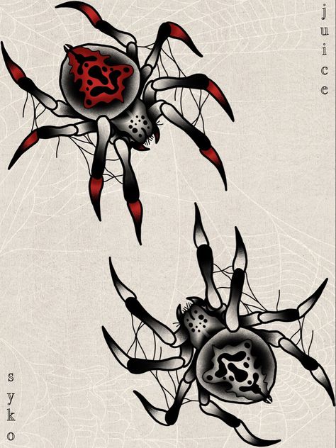 Spider Tattoo Traditional, Spiders Tattoo, 3d Spider Tattoo, Red And Black Spider, Traditional Tattoo Drawings, Geometric Tattoo Pattern, Abstract Tattoo Ideas, Spider Drawing, American Traditional Tattoo Ideas