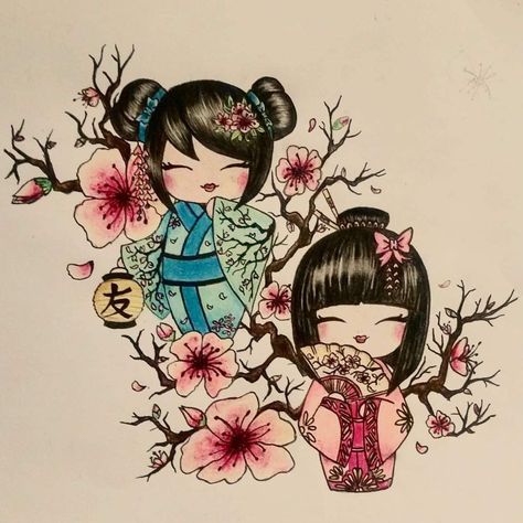 Doll Tattoo Ideas, Kokeshi Tattoo, Tato Geisha, Tattoo Painting, Doll Tattoo, Geisha Tattoo, Doll Drawing, Geisha Art, Japanese Dolls