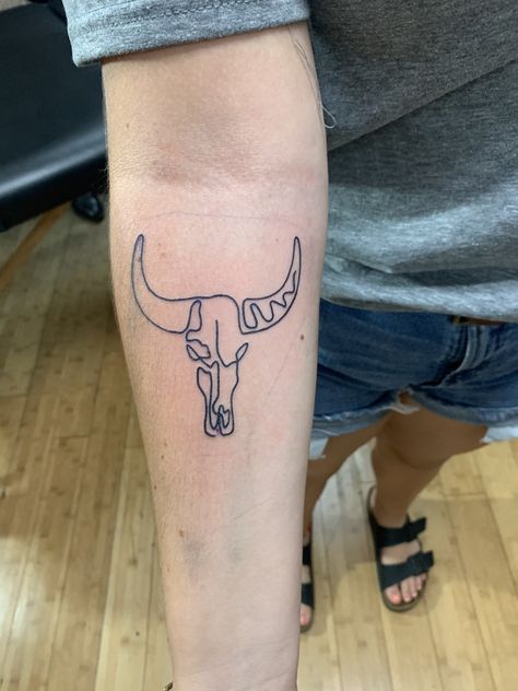 Longhorn Line Tattoo, Longhorn Tattoo, One Line Tattoo, Leg Tattoos Women, Line Tattoo, Sunflower Tattoo, Line Tattoos, Leg Tattoos, Tattoos And Piercings