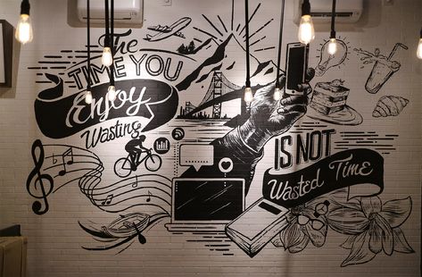 30 Exceptional Mural Art Ideas for Coffee Shop Ideas For Coffee Shop, Mural Art Ideas, Shop Mural, Disney Wall Murals, Mural Cafe, Doodle Wall, Mural Art Design, Coffee Shop Branding, Cafe Wall Art