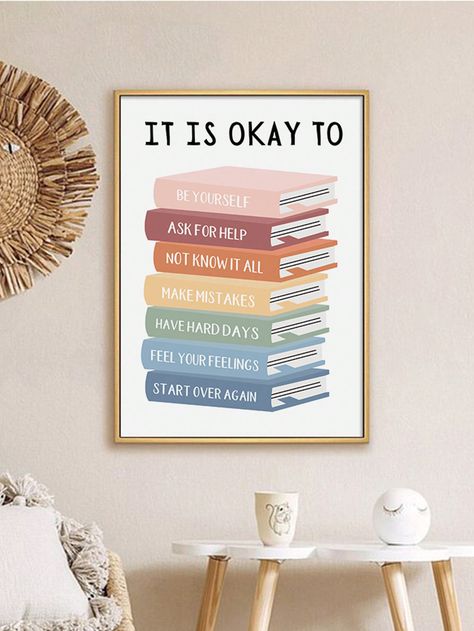 Boho It Is OK to Feel Books Educational Poster Wall Art Canvas Painting Print Picture Children Kids Room Classroom Decoration Multicolor    Polyester  Unframed Painting,Hanging Painting,Framed Picture   Home Decor, size features are:Bust: ,Length: ,Sleeve Length: Classroom Library Wall Decor, Graphic Design Classroom Decor, Boho Playroom Decor, Canva Classroom Decor, Librarian Desk Decor, Classroom Office Decor, Teacher Wall Decor, School Counselor Office Ideas, Toddler Classroom Ideas Decorations