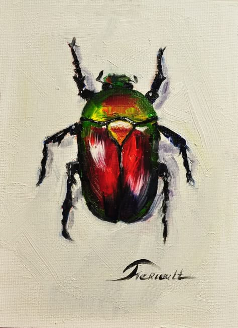 Paintings Of Insects, Bug Painting Ideas, Bugs Painting, Bug Paintings, Beetle Art Illustration, Dung Beetle Art, Beetle Painting, Beetle Painting Acrylic, Bug Painting