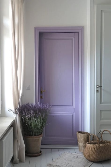 Door color meaning, y'all! If you feel like picking a color is just too big of a commitment or isn't you, we get it; door colors are almost all over the place! They're a fantastic way to have some fun without going overboard. Create a bit of pizzazz in your foyer, a funky note in the hallway, and more. We've spied doors of nearly every hue featured in this lineup, so there's truly something for everyone. Here are 25 Interior Door Color Ideas You'll Want To See. Lavendar Walls, Interior Door Colors Ideas, Door Color Ideas, White And Silver Bedroom, Interior Door Color, Color Palette Interior Design, Door Painting, Silver Bedroom, Door Paint