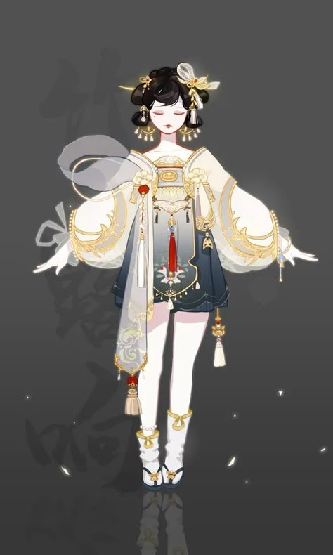 Chinese Fantasy Outfit Design, Chinese Inspired Clothing, Chinese Outfits Drawing, Liyue Outfit Design, Chinese Vtuber, Cape Character Design, Chinese Clothes Drawing, Chinese Inspired Outfits, Chinese Characters Design