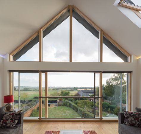 Glazed Gable, Goose House, Gable Wall, Gable Window, Open Plan Kitchen Dining Living, Timber Frame House, Open Plan Kitchen Dining, House Extension Design, Narrow House