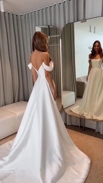 Curved Neckline Wedding Dress, Long Sleeve Wedding Dress Vera Wang, Vera Wang Wedding Dresses 2022, Minimalist Glam Wedding Dress, Athletic Bride Dress, Simple Wedding Dress With Rhinestones, Off The Shoulder Minimalist Wedding Dress, Modern Off The Shoulder Wedding Dress, Simple But Pretty Wedding Dresses