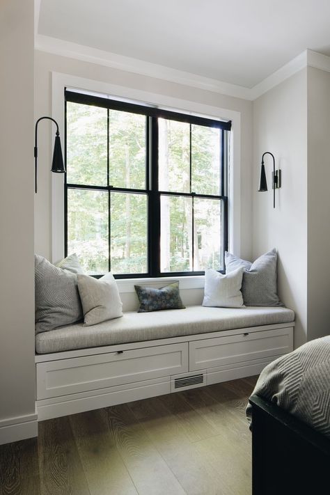 Bench Reading Nook, Under Window Bench, Nook Window Seat, Settee Bedroom, Reading Nook Window Seat, Nook Window, Reading Nook Window, Bench Under Window, Window Seat Design