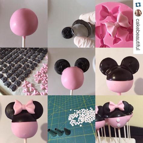 Minnie/Mickey cake pop tutorial Cake Pops Display, Mickey Mouse Cake Pops, Mickey Cake Pops, Cupcakes Minnie Mouse, Minnie Mouse Cake Pops, Cake Popsicles, Mickey Cake, Cake Pop Tutorial, Cake Pop Displays