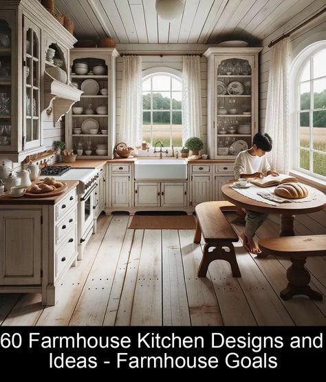 Discover the most beautiful farmhouse kitchens and farmhouse kitchen ideas. You can find rustic home inspiration and farm home style kitchen ideas to use. Old Farmhouse Aesthetic, Rustic Home Inspiration, White Cottage Kitchen, Farmhouse Style Kitchen Table, White Shiplap Walls, Traditional Farmhouse Kitchen, Farmhouse Chic Kitchen, French Style Kitchen, Farmhouse Kitchen Designs