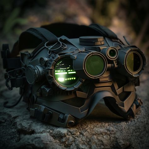 Tactical Helmet Design, Night Vision Aesthetic, Bump Helmet, Night Vision Helmet, Night Goggles, Tactical Goggles, Tactical Glasses, Sci-fi Helmet, Aerospace Design