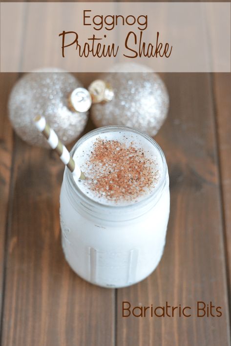 Celebrate the holiday's with a low sugar eggnog protein shake that will remind you of the classic holiday drink without the sugar, fat, and calories. Best yet, you will be helping to meet your protein need for the day! #bariatric #lowsugar #weightloss #weightlosssurgery via @BariatricBits Bariatric Bits, Eggnog Protein Shake, Sleeve Meals, Bariatric Protein Shakes, Soft Diet, Pancakes Protein, Green Shakes, Premier Protein Shakes, Bariatric Friendly Recipes