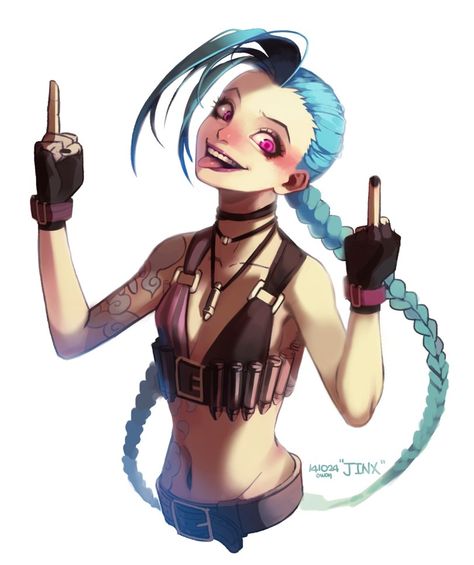 League of Legends Solo Tattoo, Twin Braids, Jinx League Of Legends, Best Fan, Hair Braid, Pink Eyes, Cuteness Overload, Blue Hair, League Of Legends