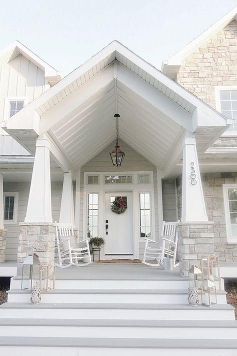 Nina Williams, Board And Batten Exterior, Gray House Exterior, Stone Exterior Houses, All Ideas, Grey Houses, Grey Exterior, Modern Farmhouse Exterior, Casa Exterior