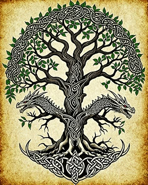 Druid Tattoo Ideas, Ygdrassil Tattoo, Viking Tree Of Life Tattoo, Nordic Sleeve, Celtic Tree Of Life Tattoo, Evil People Quotes, Druid Tattoo, Celtic Tree Tattoos, Yggdrasil Tattoo