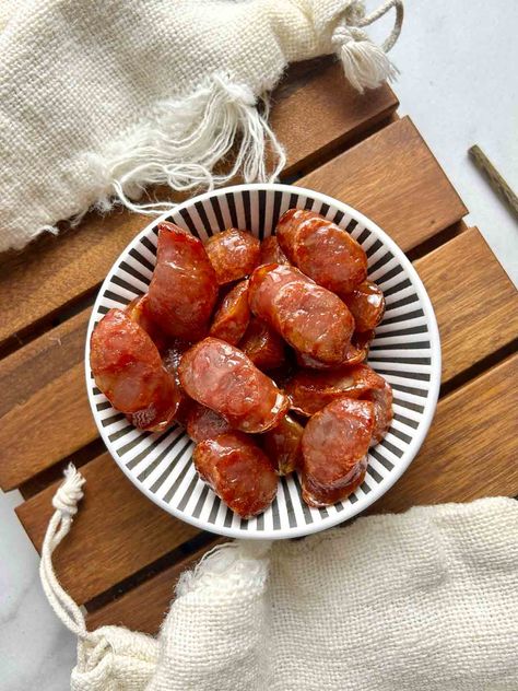 Air Fryer Chinese Sausage Air Fryer Chinese, Wonton Chips, Sausage Ingredients, Shrimp Toast, Chinese Sausage, Riced Veggies, Sweet And Sour Sauce, Steamed Rice, Rice Crispy