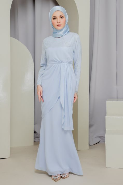 Blue Hijab, Baby Blue Dress, Modest Evening Dress, Dress Pesta, Kebaya Dress, Kurung Moden, Modest Fashion Hijab, Muslim Fashion Hijab Outfits, Muslimah Dress