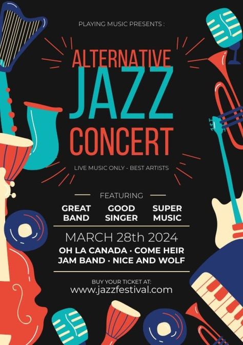 Hand-drawn Alternative Jazz Concert Invitation Music Invitation Design, Concert Invitation, Independence Day Poster, Jazz Concert, The Jam Band, Brand Kit, Start Now, Music Concert, Best Artist