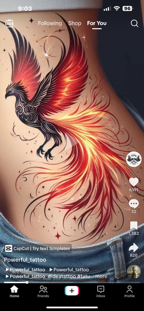 Phoenix Tattoo Hip, Phoenix Side Tattoo, Red Phoenix Tattoo, Phoenix Body Tattoo, Phoenix Chest Tattoo, Dragon And Phoenix Tattoo, Upper Thigh Phoenix Tattoo, Phoenix Rising From The Ashes Tattoo, Pheonix Tattoo Rising From Lotus