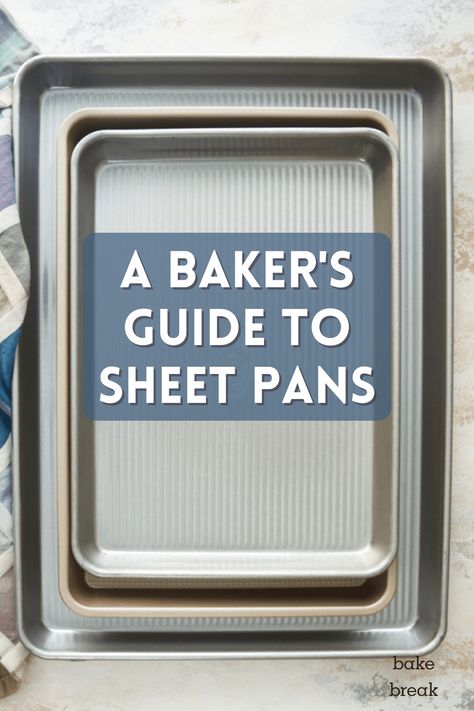 Learn all about sheet pans, cookie sheets, and jelly roll pans in this simple guide for home bakers. Best Cookie Sheets, Baking Pan Sizes, Jelly Roll Cake, Half Sheet Cake, Sheet Pans, Baking Equipment, Cookie Sheets, Sheet Cake Pan, Jelly Roll Pan