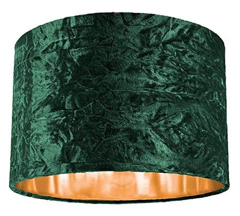 Modern and On-Trend Forest Green Crushed Velvet Fabric 12" Table or Pendant Circular Drum Lampshade with Shiny Copper... Farmhouse Bedroom Remodel, Copper Paper, Green Lamp Shade, Pendant Lampshade, Crushed Velvet Fabric, Drum Lamp Shade, Dinosaur Room, Floor Lamp Base, Drum Lamp