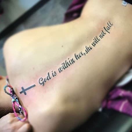 200 Best Tattoo Ideas For Women Religious Tattoos Quotes, Tattoo Down Spine, Christian Cross Tattoos, Spine Tattoo Quotes, Girl Spine Tattoos, Tattoos Dainty, Scripture Tattoos, Unique Tattoos Black Women, Tattoos Cross