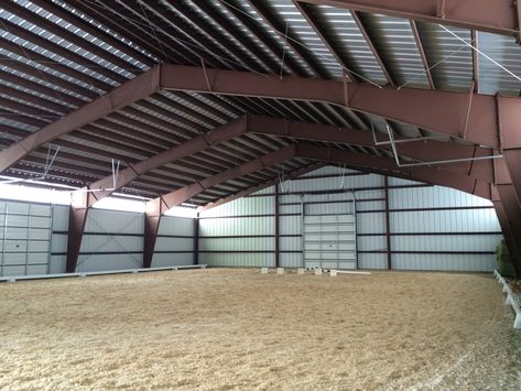 Indoor Horse Riding Arena, Covered Riding Arena, Horse Riding Arena, Horse Farm Ideas, Equestrian Building, Riding Arena, Horse Barn Ideas Stables, Horse Arena, Horse Barn Designs