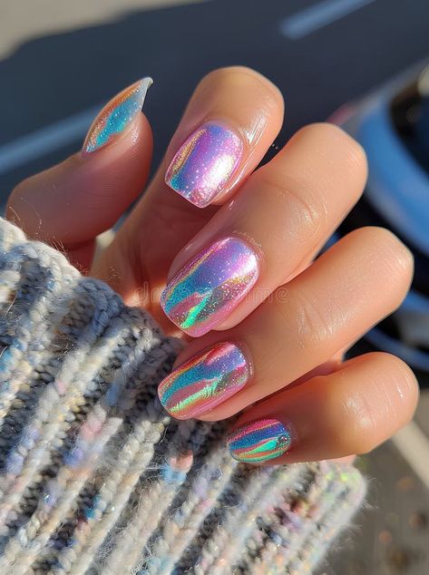 Irridecent Design Nails, Nails Florida, Opalescent Nails, Pink Glittery Nails, Unicorn Chrome, Gel X Nails, X Nails, Glittery Nails, Unicorn Nails