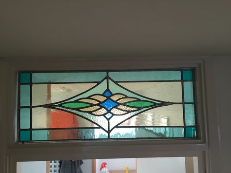 Skylight above bedroom door Above Door Stained Glass Window, Stained Glass Window Above Door, Stained Glass Window Ideas, Window Above Door, Victorian Stained Glass Panels, Glass Window Ideas, Internal Window, House Character, Interior Window Trim