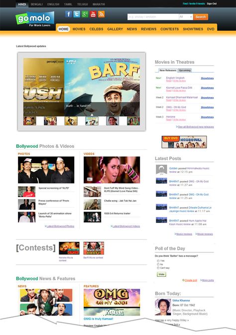 The re-designed home page of top Indian movie website http://www.gomolo.com Indian Movie, Movie Website, Bollywood Photos, Top Indian, Sign Out, Friends Sign, Invite Friends, Bollywood Movie, Dvd Movies