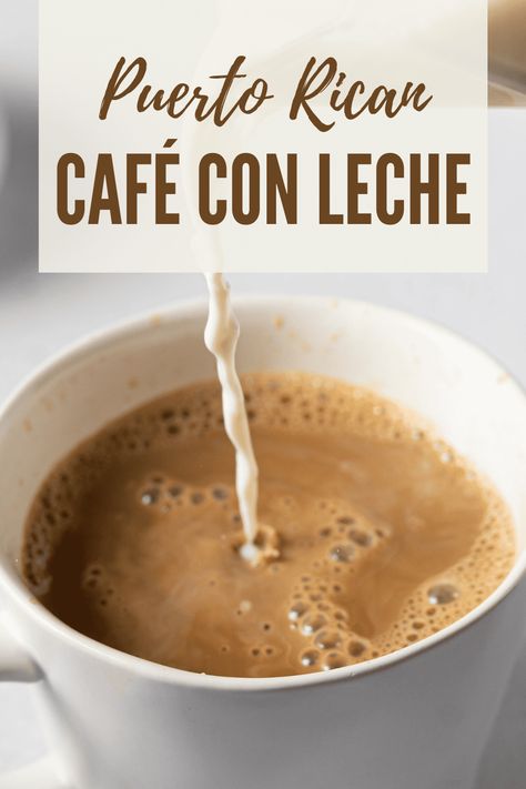 Start the day off right with a warm cup of traditional Puerto Rican café con leche, made with Puerto Rican coffee, sugar and steamed milk Puerto Rican Breakfast, Puerto Rican Coffee, Steamed Milk, Puerto Rican Cuisine, Mexican Side Dishes, Puerto Rican Dishes, Boricua Recipes, Mexican Drinks, Dominican Food