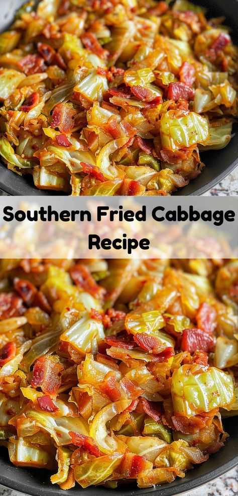 Delicious and easy-to-make Southern fried cabbage. Cajun Cabbage Recipes, Cabbage Recipe Southern Soul Food, Smothered Cabbage Southern, How To Make Cabbage, Soul Food Cabbage, Cabbage Southern Style, Fried Cabbage Recipes Easy, Neckbone Recipes Southern Style, Cajun Fried Cabbage