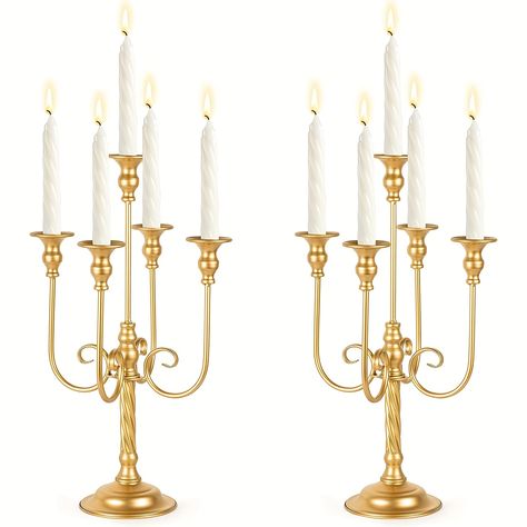 Candelabra Centerpieces, Floor Candelabra, Tall Candle Holder, Flameless Taper Candles, Gold Candelabra, Centerpieces For Tables, Candelabra Centerpiece, Spiral Candles, Candle Sticks Wedding