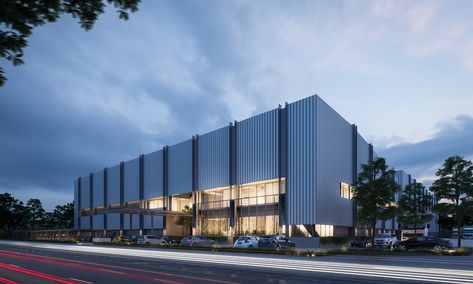 TS Warehouse on Behance Warehouse Architecture Design, Warehouse Building, Warehouse Facade Design, Modern Warehouse Design Exterior, Warehouse Design Exterior, Modern Warehouse Design, Modern Factory Architecture, Factory Facade Design, Warehouse Facade