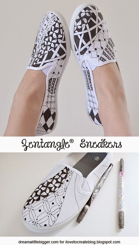 Zentangle® Sneakers – Indie Crafts Zentangle Shoes, Sharpie Shoes, Ty Dye, Indie Craft, Painted Shoes Diy, Shoe Makeover, Painted Canvas Shoes, Diy Sneakers, Painted Sneakers