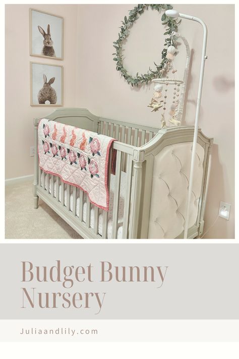 Nurseries are one of the best and most fun rooms to decorate. This bunny themed nursery was for my younger daughter and seemed like it suited her well, as she was born on Easter weekend. #nurseryroomdecor #girlnursery #bunnynursery #bunny #pinkroomdecor #potterybarnfurniture #potterybarncrib #budgetfinds #budgetdecorating #nurseryideas Nursery Bunny Theme, Baby Girl Bunny Nursery, Bunny Nursery Girl, Baby Girl Nursery Bunny Theme, Bunny Nursery Theme, Girls Bunny Bedroom, Baby Girl Nursery Bunny, Pottery Barn Crib, Girls Nursery Floral