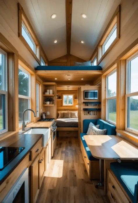 Tiny Home Interior Colors, Home Interior Colors, Tiny House Interior Design Ideas, Tiny Home Interior, Cozy Tiny House, House Interior Design Ideas, Tiny House Designs, A Loft Bed, Foldable Furniture