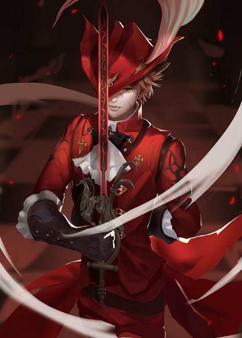 Red Wizard Dnd, Mage Swordsman, Blood Mage Art, Final Fantasy Black Mage Art, Red Folder, Red Mage, Ffxiv Red Mage, Fantasy Oc, Magic Inspiration