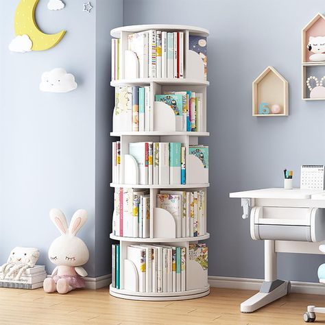 PRICES MAY VARY. 【Large Capacity】This kids rotating bookshelf has a total of 5 tier, the total length is 63'', the overall width is 18'', and the height of each layer is 12'', 360 rotating bookshelf can use a lot of space, can store books, potted plants, small toys , decorations, etc. 【360° Free Rotation】This bookshelf unique can be rotated 360 degrees freely. The chassis of the kids bookshelf adopts a rotating chassis of steel ball bearings, which rotates smoothly and silently, and the circle b Steel Bookshelf, Rotating Bookshelf, Storage Bookshelf, Wood Bookshelves, Open Bookcase, Study Bedroom, Bookshelves Kids, Estantes Flotantes, Book Storage