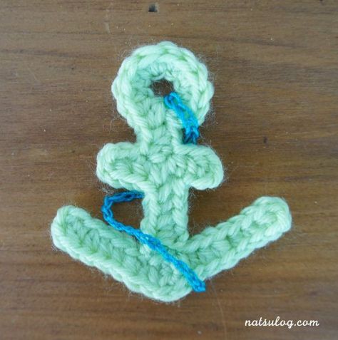 Let's make an anchor as a summer decoration :) – Natsulog Crochet Anchor, Nautical Crochet, Crochet Embellishments, Confection Au Crochet, Anchor Pattern, Pola Amigurumi, Crochet Motifs, Crochet Flower Patterns, Crochet Diagram