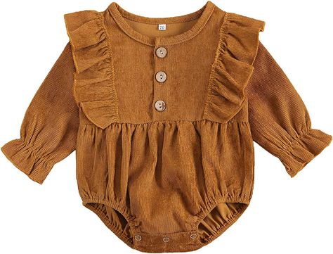 Amazon.com: Mubineo Infant Baby Girl Corduroy Basic Plain Ruffle Long Sleeve Romper Tops Clothes (Mustard Yellow, 6-12 Months): Clothing, Shoes & Jewelry Jumpsuit Fall, Romper Designs, Ruffle Long Sleeve, Romper Outfit, Boys Romper, Ruffle Romper, Girls Blouse, Cute Rompers, Bubble Romper