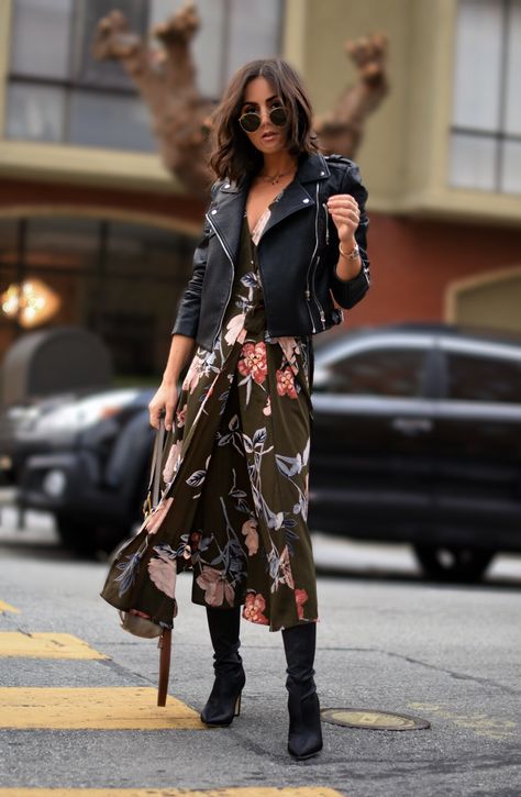 How to transition your dresses into fall Leather Jacket Outfits, Weekly Outfits, 가을 패션, Estilo Boho, Fashion 2020, Mode Inspiration, Fall Winter Outfits, Outfits Casuales, Floral Print Dress