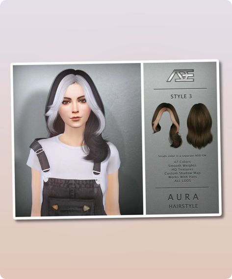 Sims 4 Hairstyle CC: Aura Style 3  Hairstyle Two Tone Hair Sims 4 Cc, Occlusion Shadow, Reading Aura, Sims 4 Hairstyles Cc, Two Color Hair, Sims 4 Hairstyles, Sims 4 Female Cc, 4 Hairstyles, Cc Hair